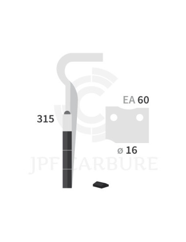 Dent de herse rotative gauche 3 plaquettes carbure HK 25/30/31/32/35.
