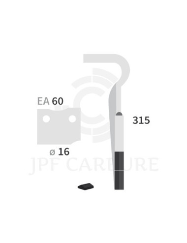 Dent de herse rotative droite 2 plaquettes carbure HK 25/30/31/32/35.