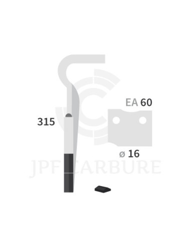 Dent de herse rotative gauche 2 plaquettes carbure HK 25/30/31/32/35.