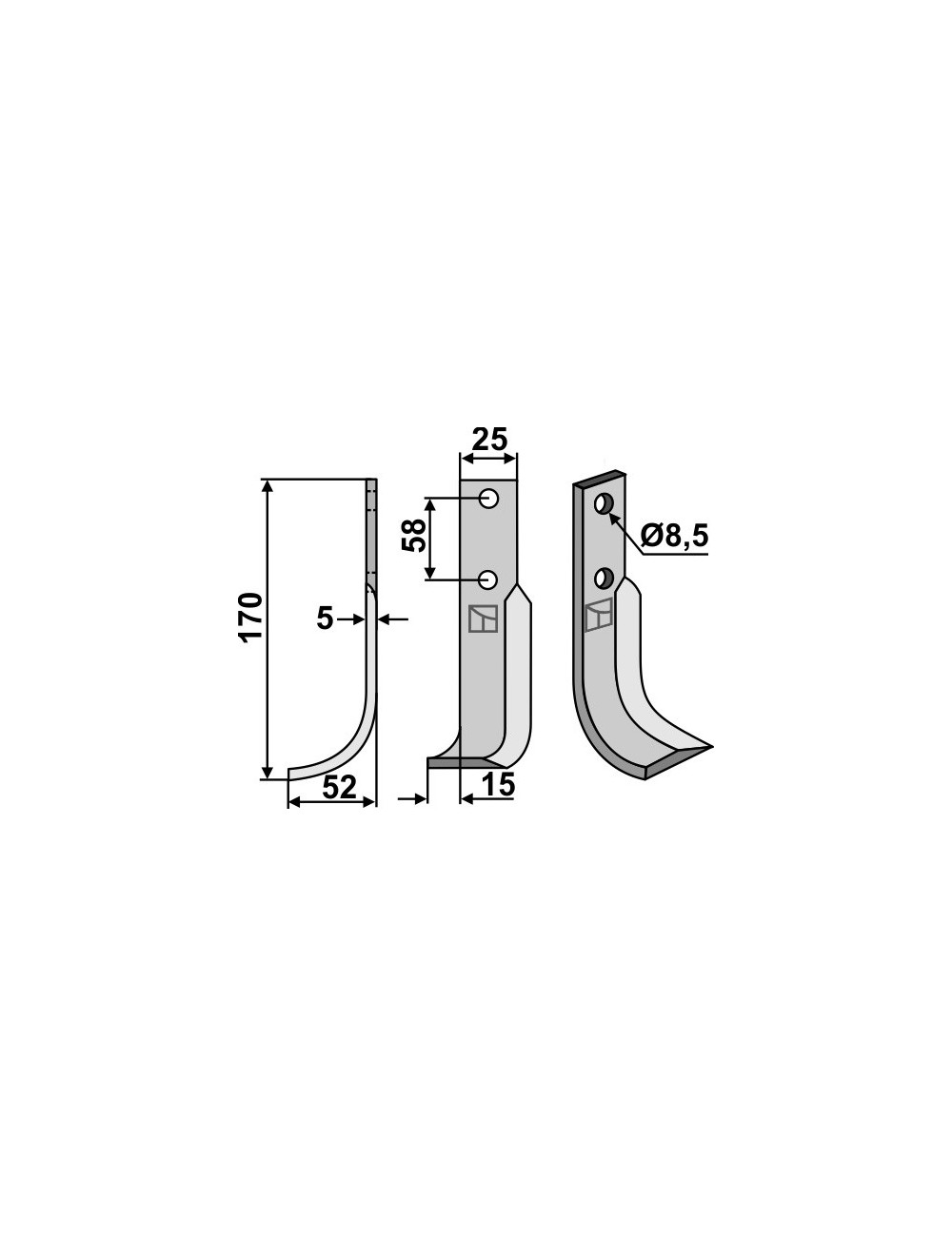 Couteau, modèle gauche