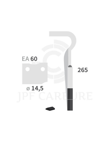Dent de herse rotative droite 2 plaquettes carbure.