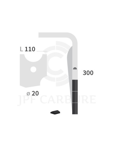 Dent de herse rotative droite 3 plaquettes carbure, fixation rapide.