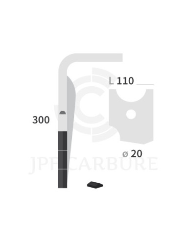 Dent de herse rotative gauche 3 plaquettes carbure, fixation rapide.