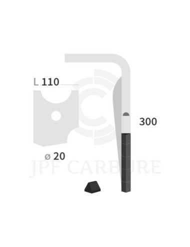 Dent de herse rotative droite 3 plaquettes carbure triangulaires, fixation rapide.