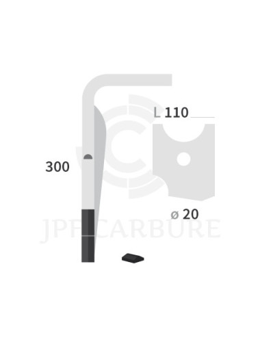 Dent de herse rotative gauche 2 plaquettes carbure, fixation rapide.