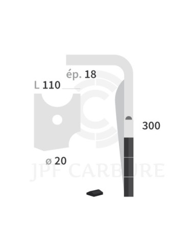 Dent de herse rotative droite 3 plaquettes carbure, fixation rapide.