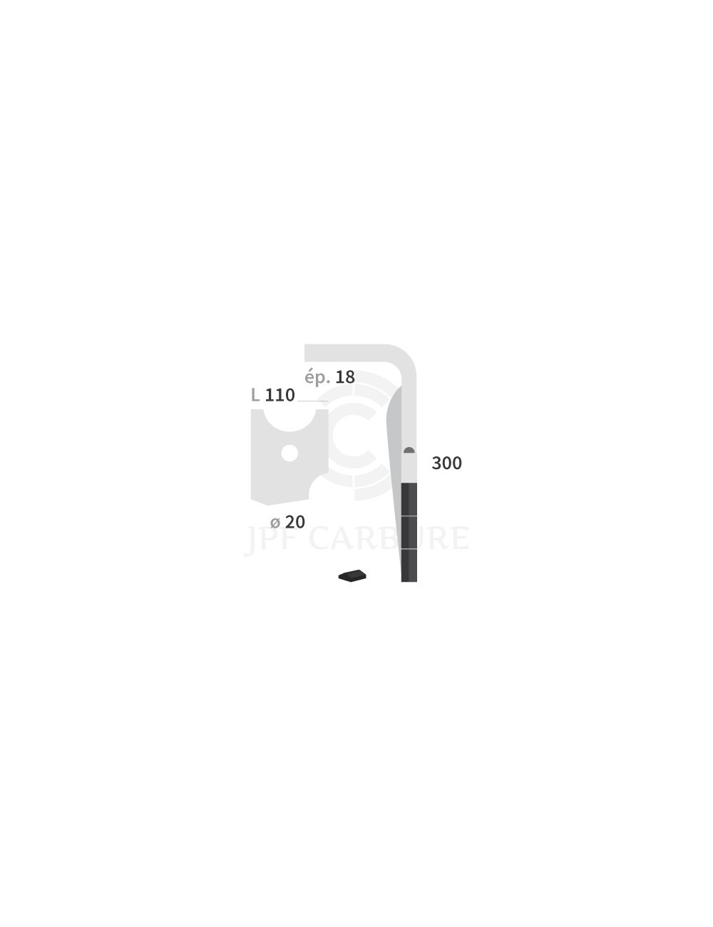 Dent de herse rotative droite 3 plaquettes carbure, fixation rapide.