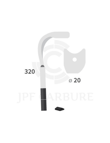 Dent de herse rotative gauche 2 plaquettes carbure, fixation rapide.