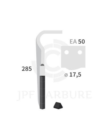Dent de herse rotative gauche 3 plaquettes carbure triangulaires DC DS DL.