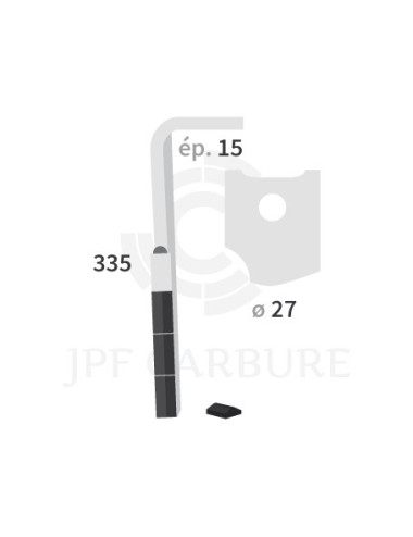 Dent de herse rotative droite 3 plaquettes carbure, fixation rapide.