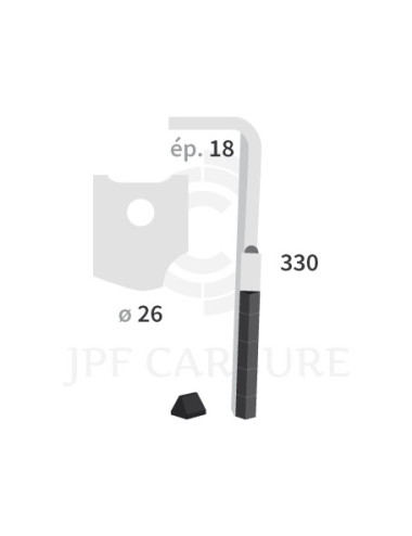 Dent de herse rotative droite 3 plaquettes carbure triangulaires, fixation rapide.