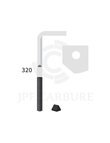 Dent de herse rotative gauche 3 plaquettes carbure triangulaires, fixation rapide