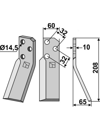 Dent rotative, modèle droit