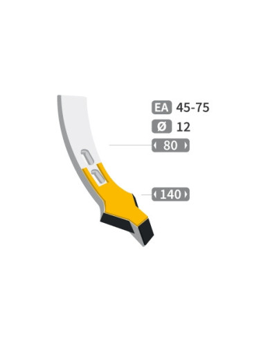 Soc de cultivateur avec plaquettes carbure et rechargement, largeur d'attaque 140 mm, fixation lumière 45-75 mm.