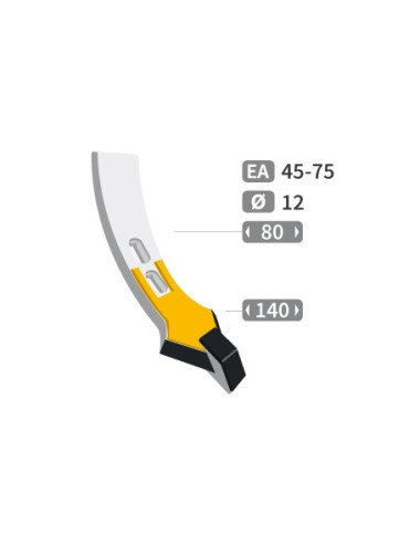 Soc de cultivateur avec plaquettes carbure, plaquettes arrière et rechargement, largeur d'attaque 140 mm.