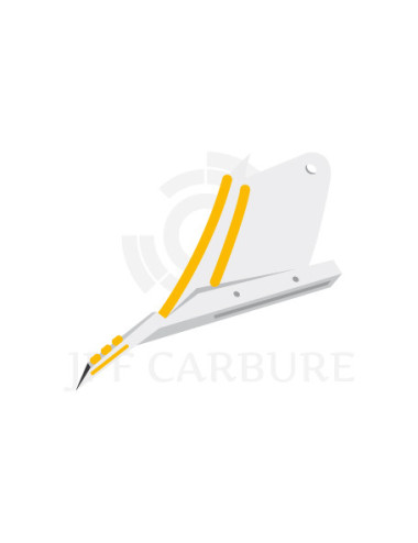 Pointe gauche avec plaquettes carbure, rechargement et versoir rechargé.