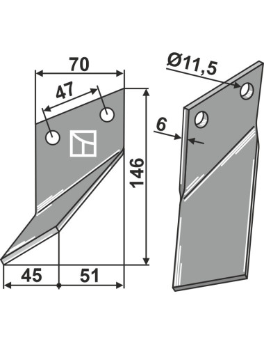 Dent rotative, modèle gauche