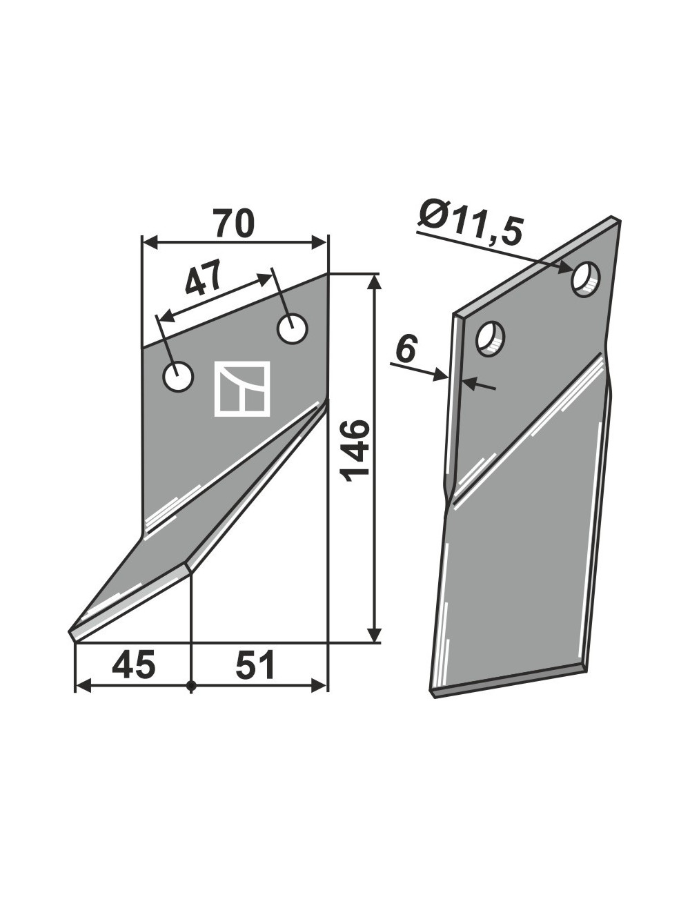 Dent rotative, modèle gauche