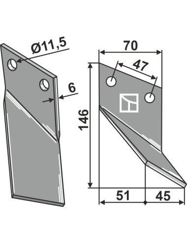 Dent rotative, modèle droit