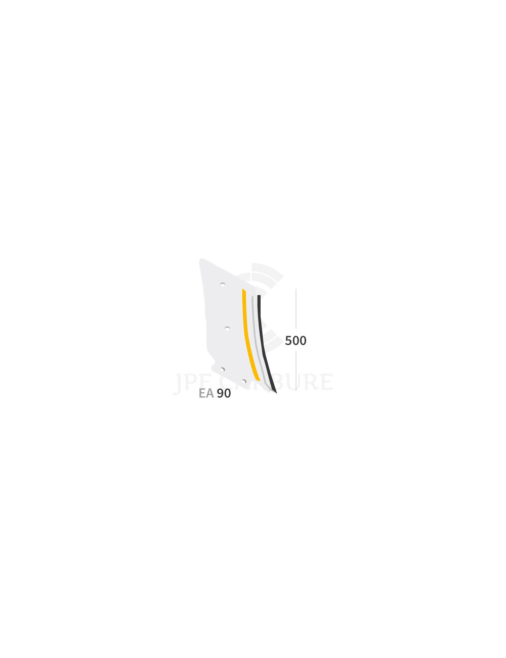 Contre-lame droite avec plaquettes carbure et rechargement, hauteur 500 mm.
