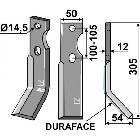 Dent rotative DURAFACE, modèle droit