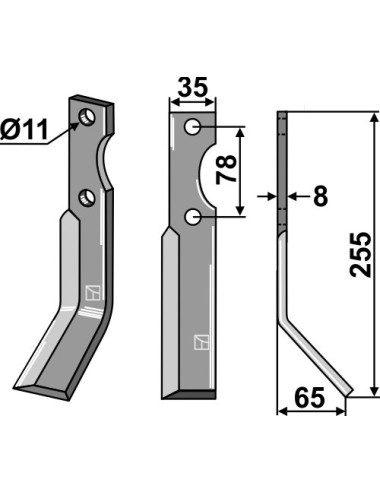 Dent rotative, modèle droit