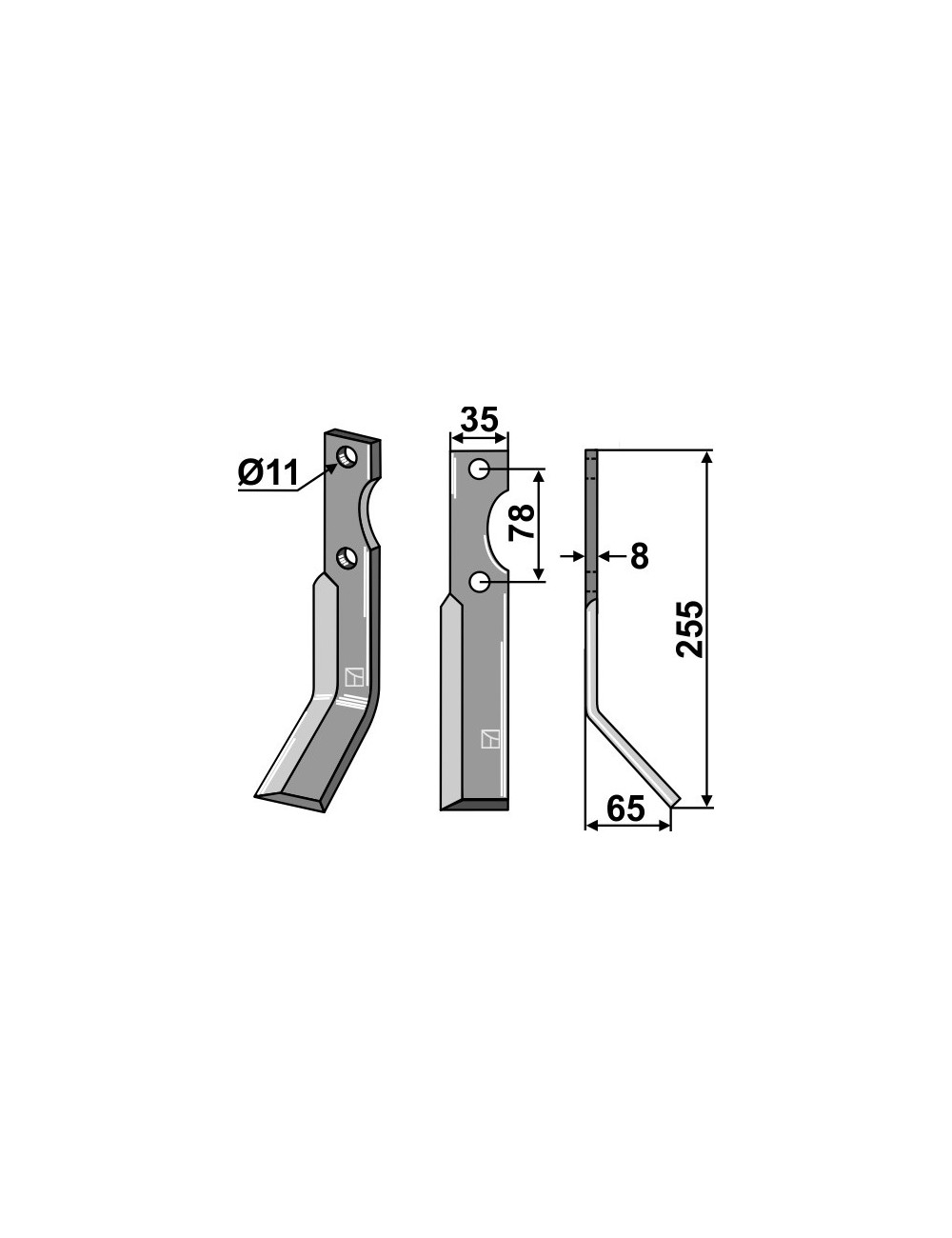 Dent rotative, modèle droit