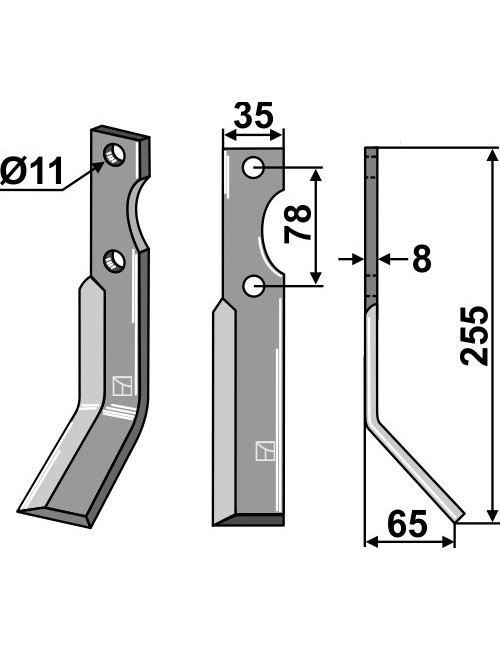 Dent rotative, modèle droit