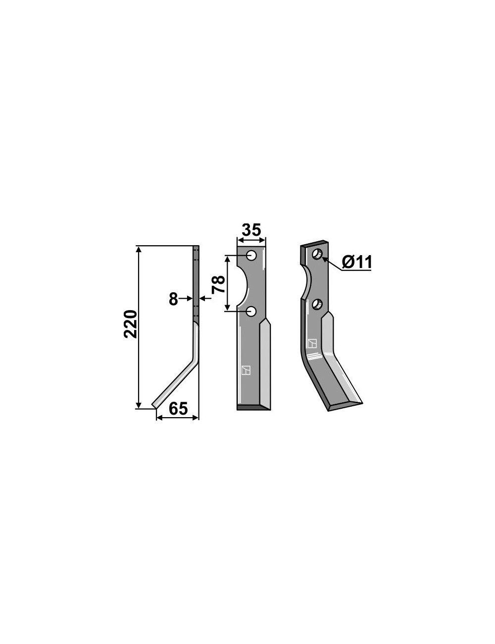 Dent rotative, modèle gauche