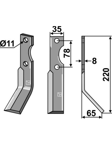 Dent rotative, modèle droit