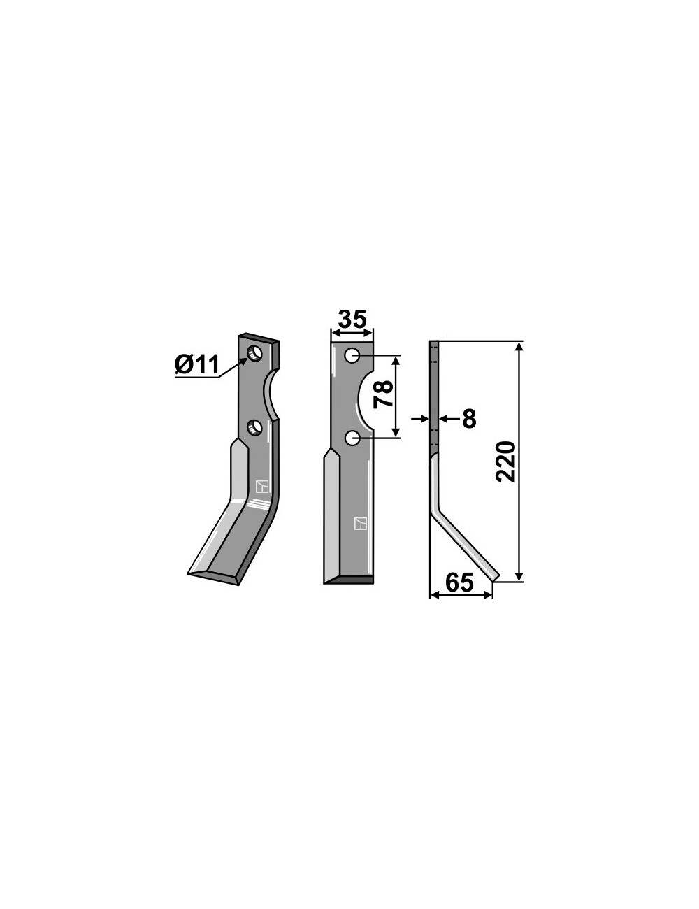 Dent rotative, modèle droit