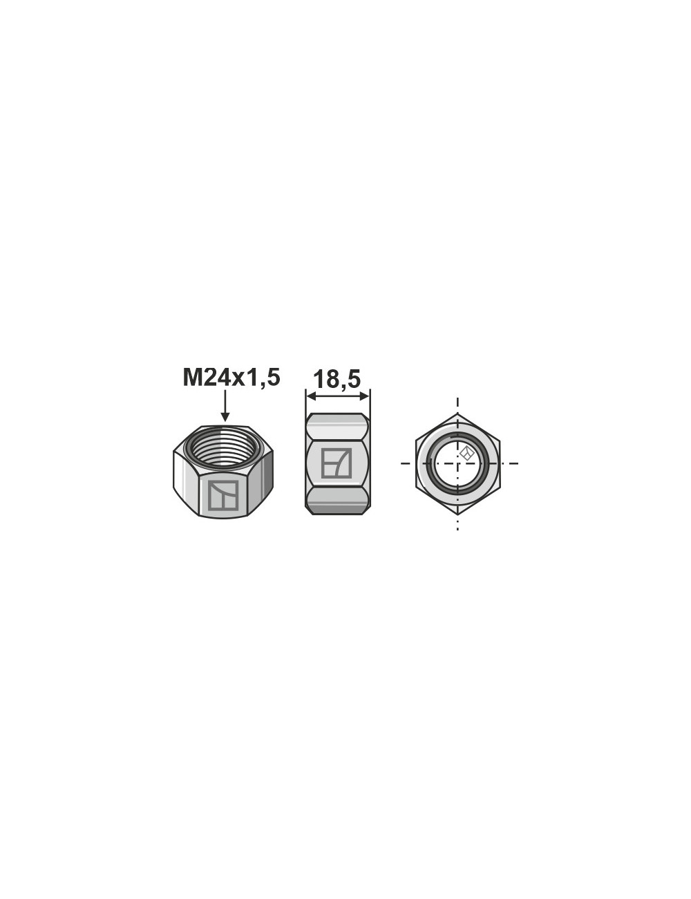 Écrou M24x1,5 - galvanisées - filet à gauche