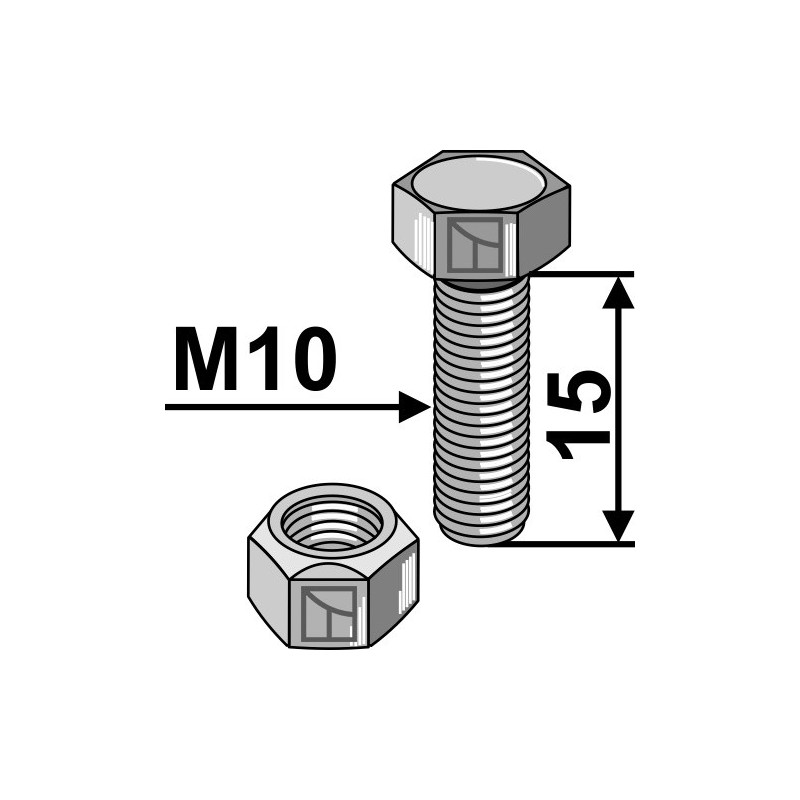 Boulon avec écrou à freinage interne - M10x1,5 - 10.9