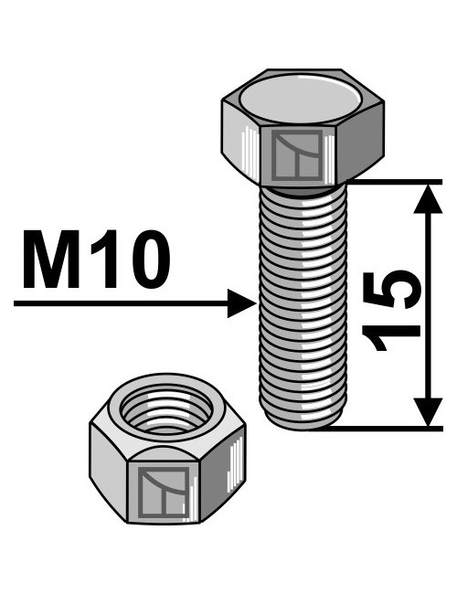 Boulon avec écrou à freinage interne - M10x1,5 - 10.9