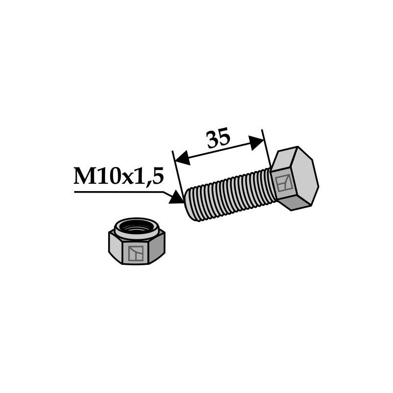 Boulon avec écrou à freinage interne - M10x1,5 x35- 8.8