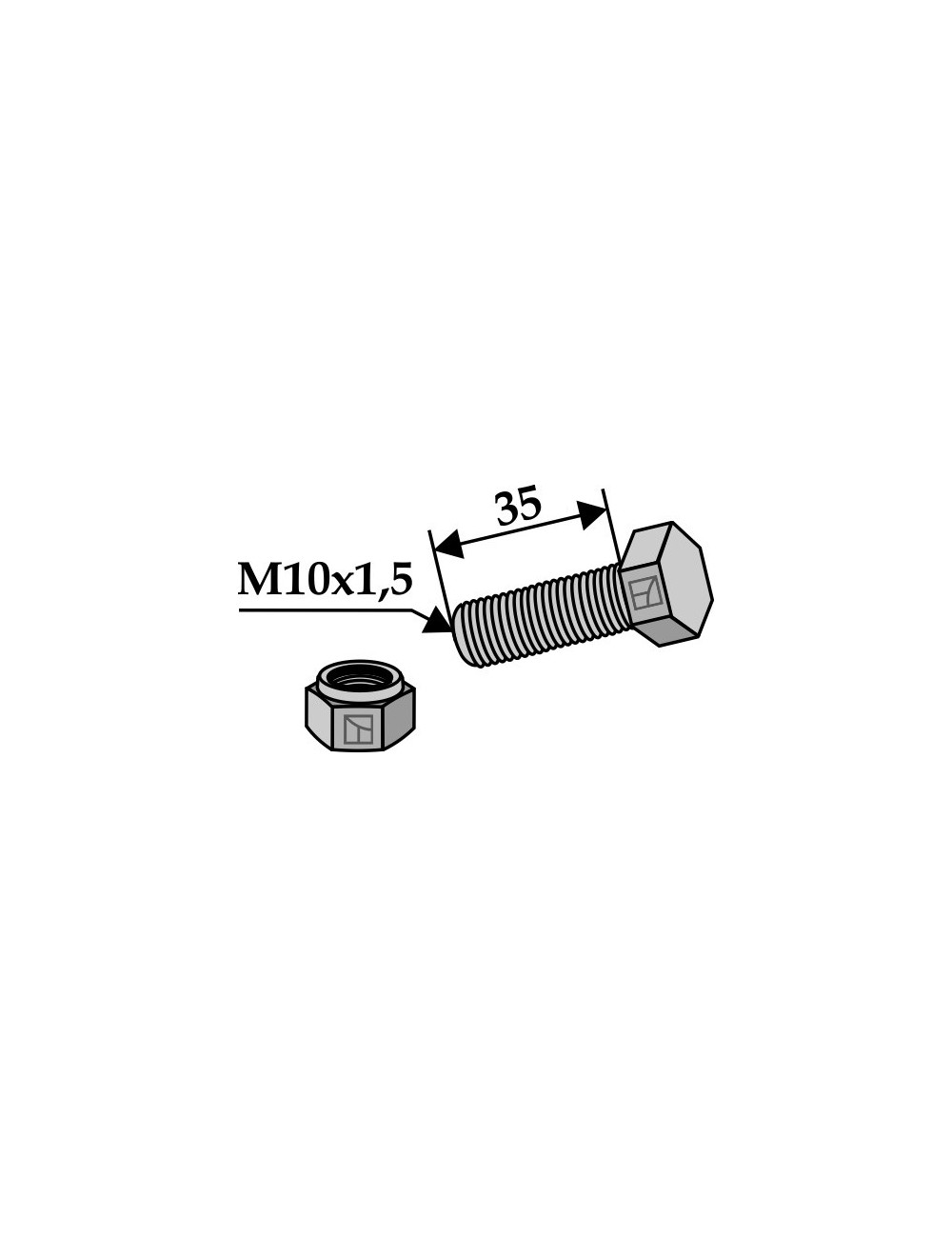 Boulon avec écrou à freinage interne - M10x1,5 x35- 8.8