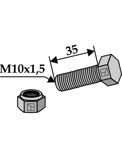 Boulon avec écrou à freinage interne - M10x1,5 x35- 8.8