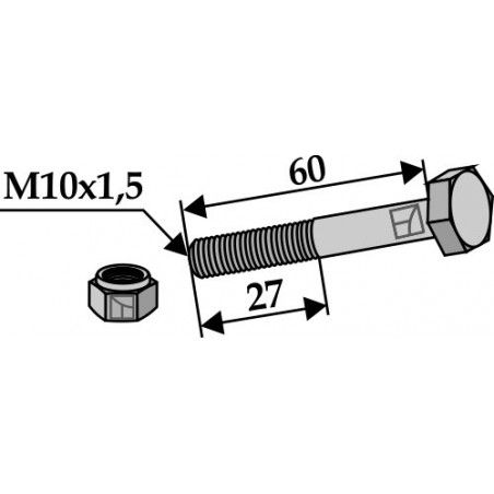 Boulon avec écrou à freinage interne - M10x1,5 - 8.8