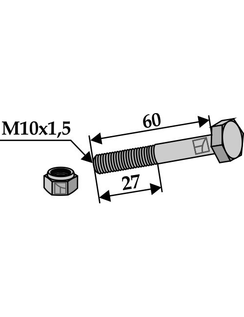 Boulon avec écrou à freinage interne - M10x1,5 - 8.8