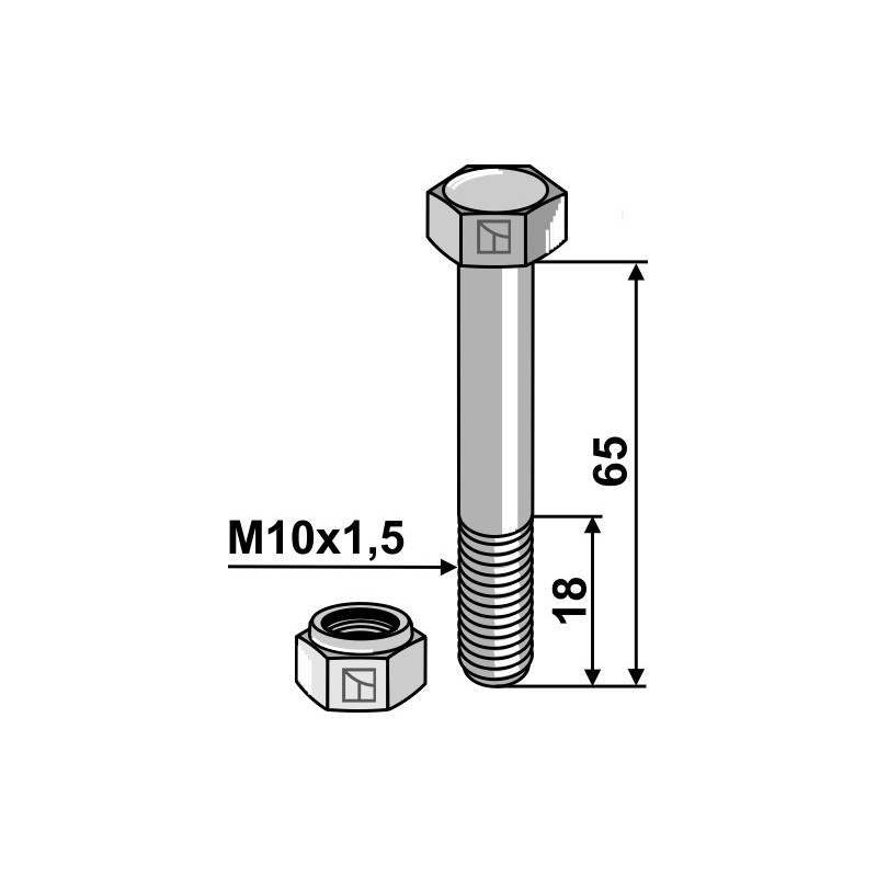 Boulon avec écrou à freinage interne - M10 - 10.9