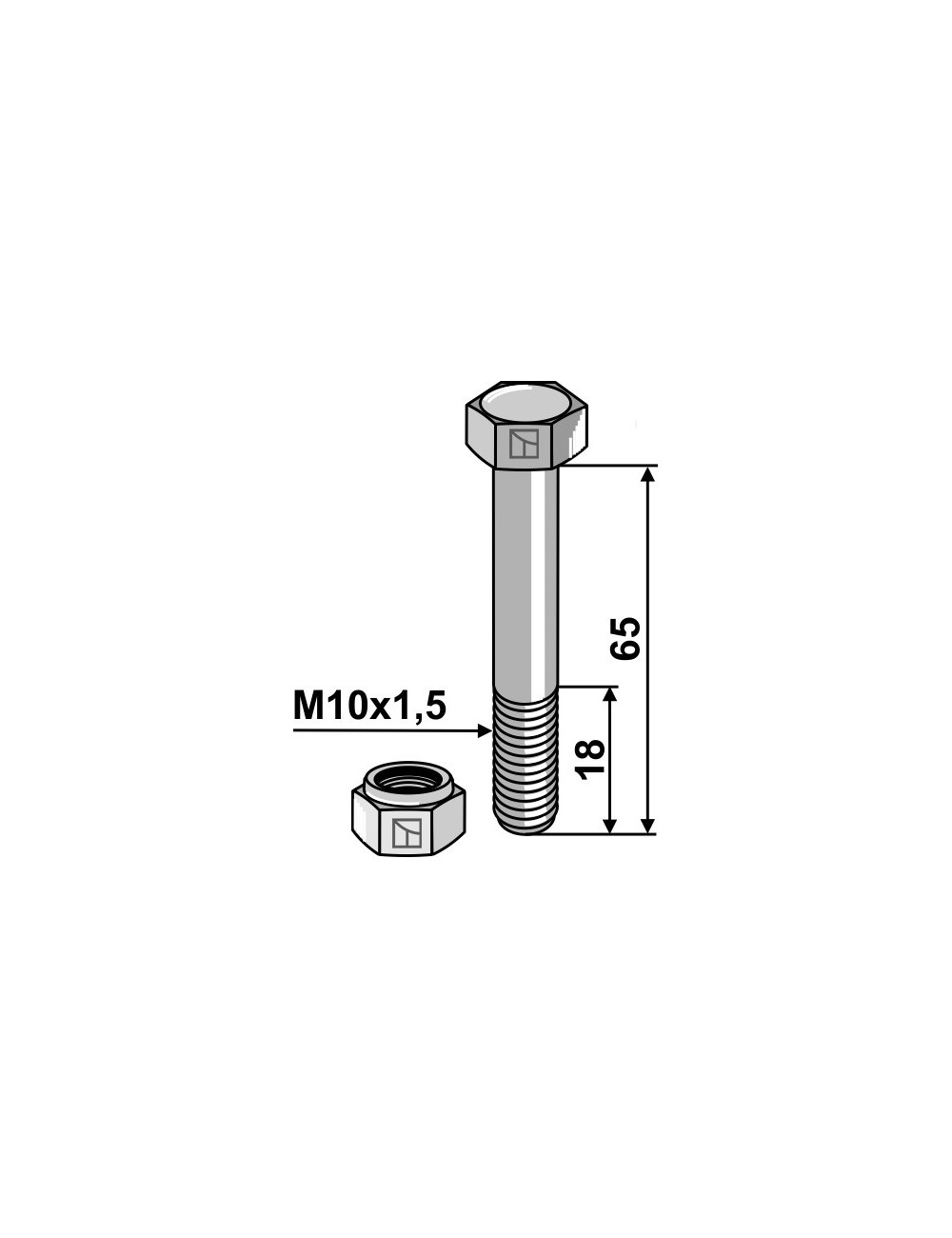 Boulon avec écrou à freinage interne - M10 - 10.9