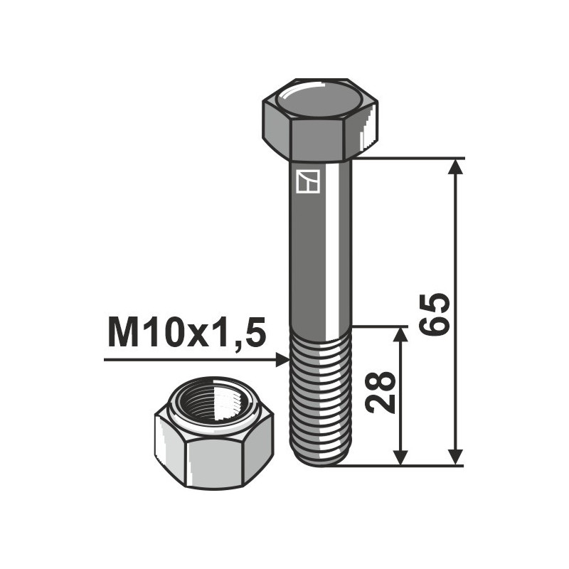 Boulon avec écrou à freinage interne - M10 - 10.9