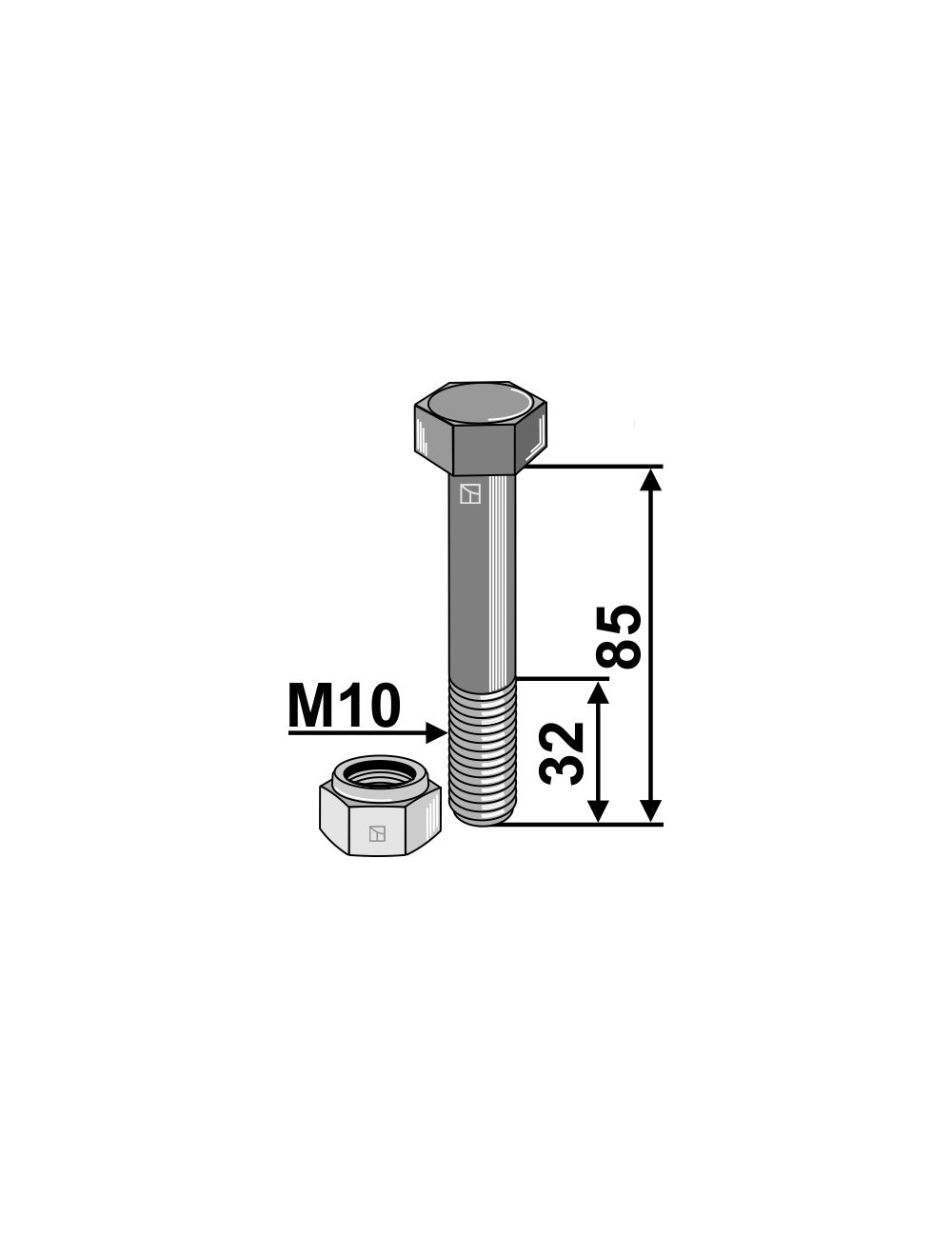 Boulon avec écrou à freinage interne - M10x1,5 - 10.9