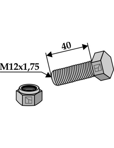 Boulon avec écrou à freinage interne - M12x1,75 - 8.8