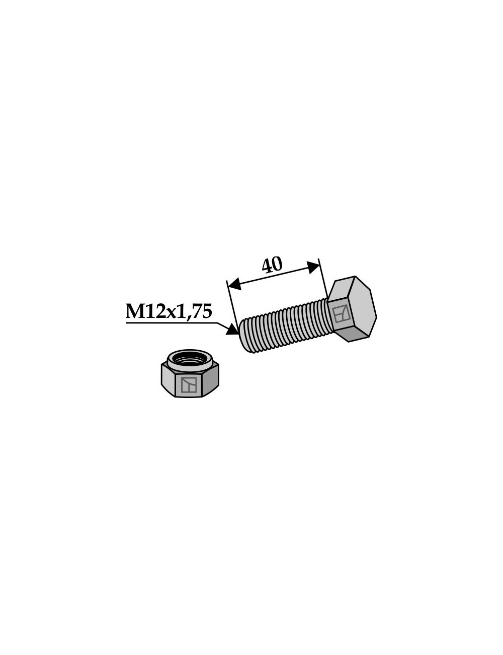 Boulon avec écrou à freinage interne - M12x1,75 - 8.8