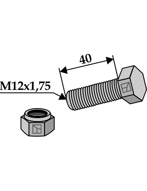 Boulon avec écrou à freinage interne - M12x1,75 - 8.8