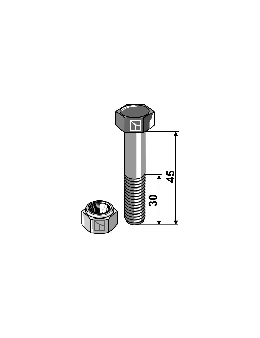 Boulon avec écrou à freinage interne - M12x1,75 - 10.9