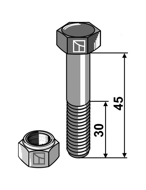 Boulon avec écrou à freinage interne - M12x1,75 - 10.9