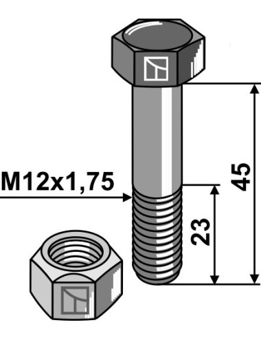 Boulon avec écrou à freinage interne - M12x1,75 - 10.9