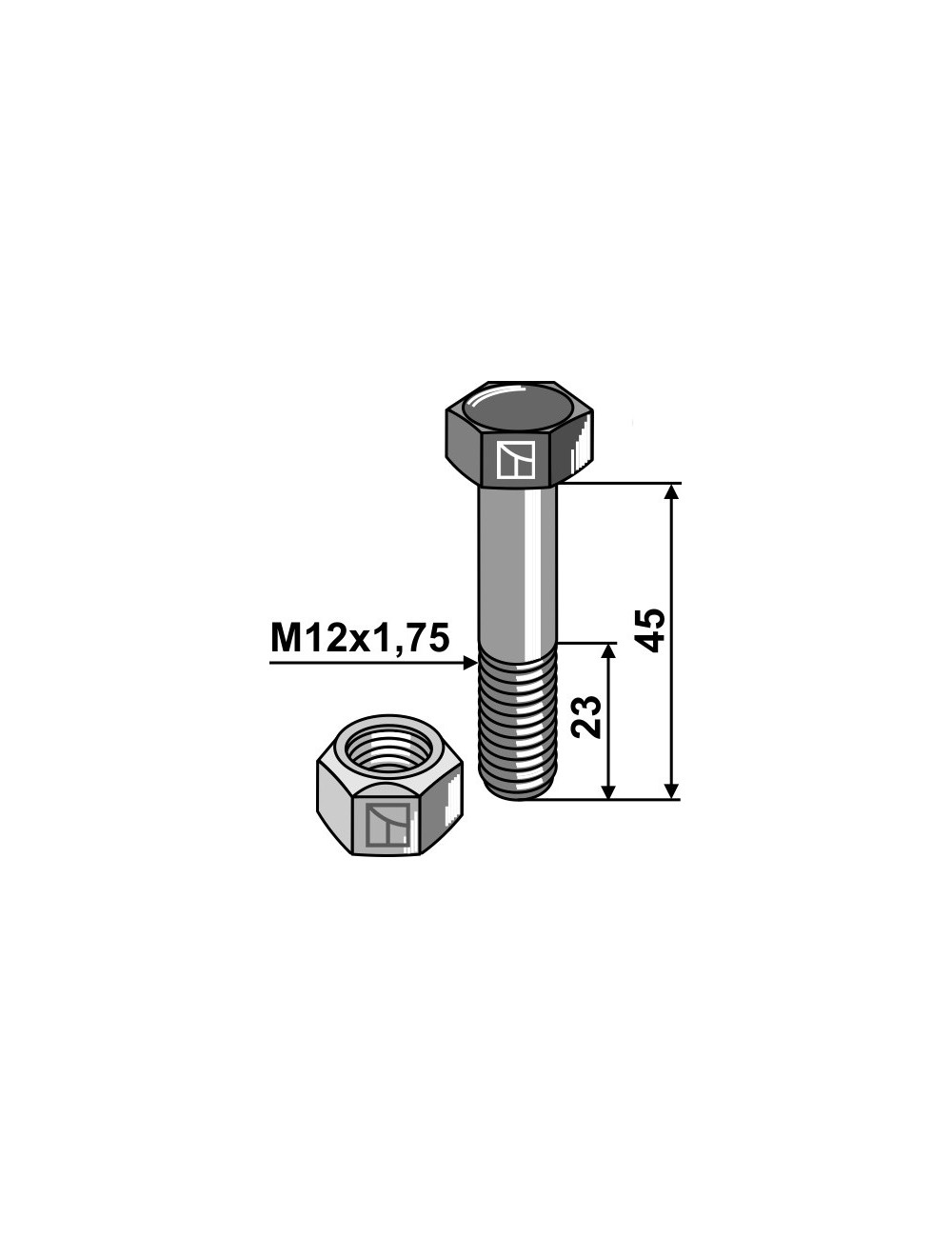 Boulon avec écrou à freinage interne - M12x1,75 - 10.9